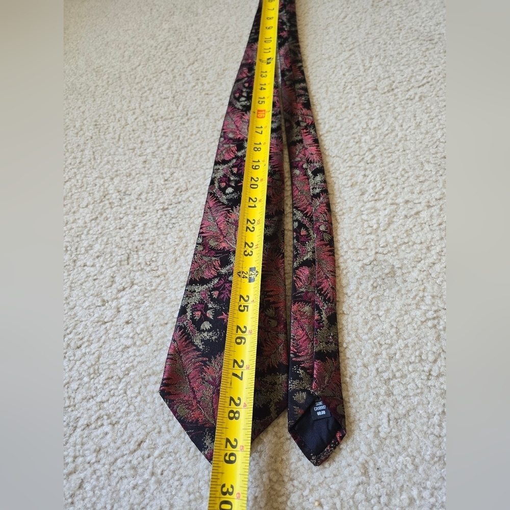 Dion Collection Silk Tie – Black Red Gold Leaf Pattern - Picture 2 of 5